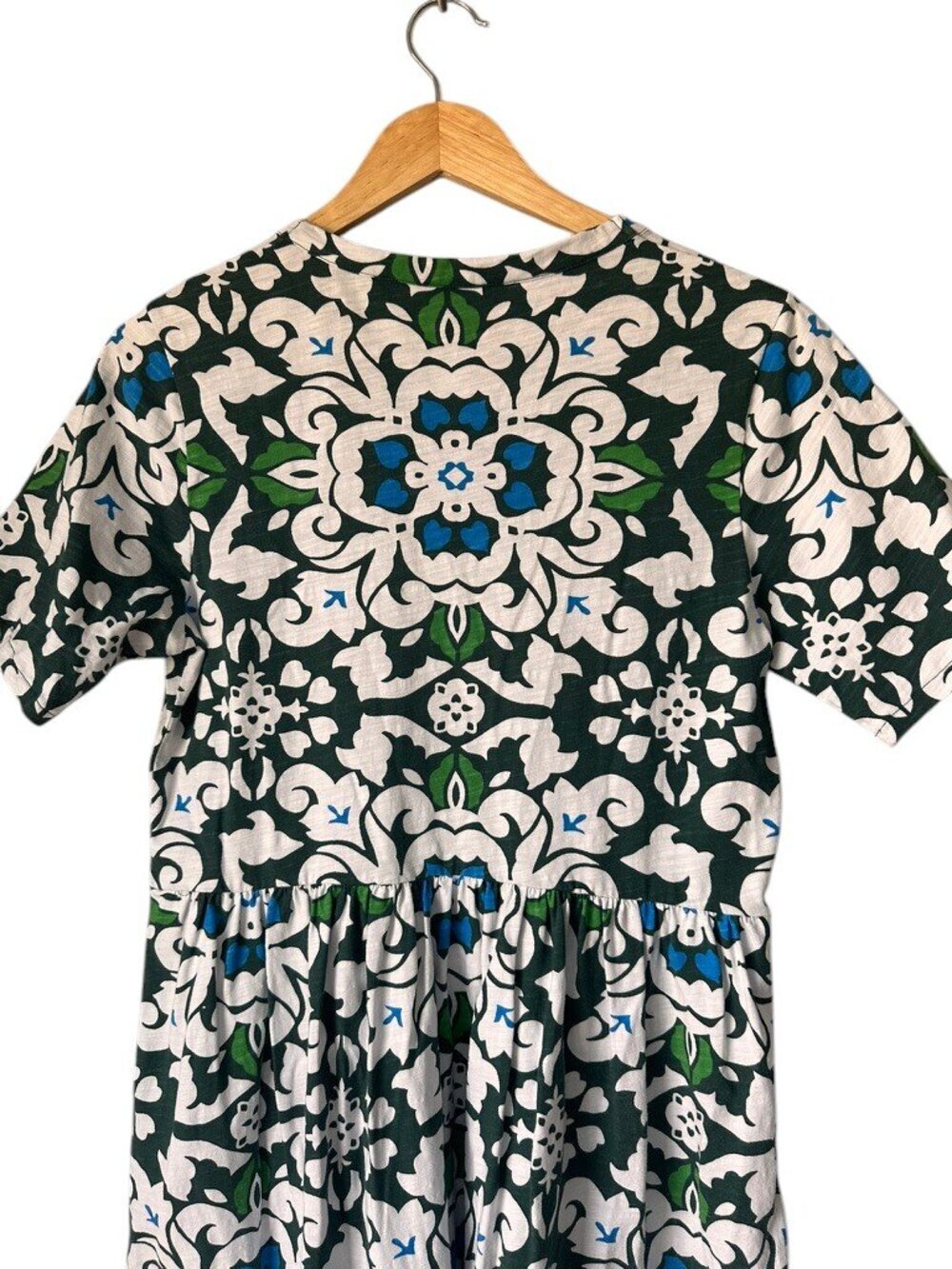 Boden Easy Notch Neck Jersey Dress 100% Cotton, Green and White, 8 - Picture 10 of 15